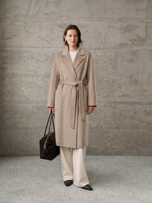 Load image 1 in gallery view. Brown Midi Cashmere Wrap Coat