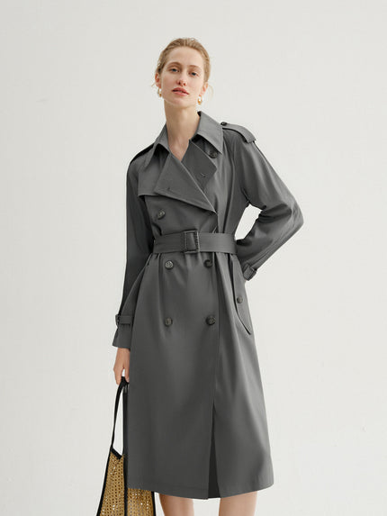 Casaco de algodão trench coat com cinto e abotoamento duplo