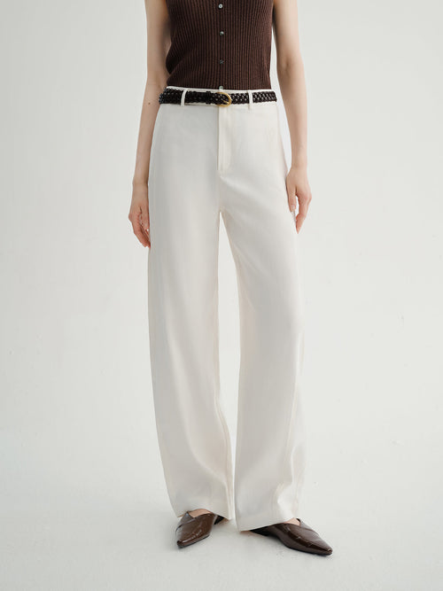 Load image 1 in gallery view. Linen-Blend Slight Barrel Pants