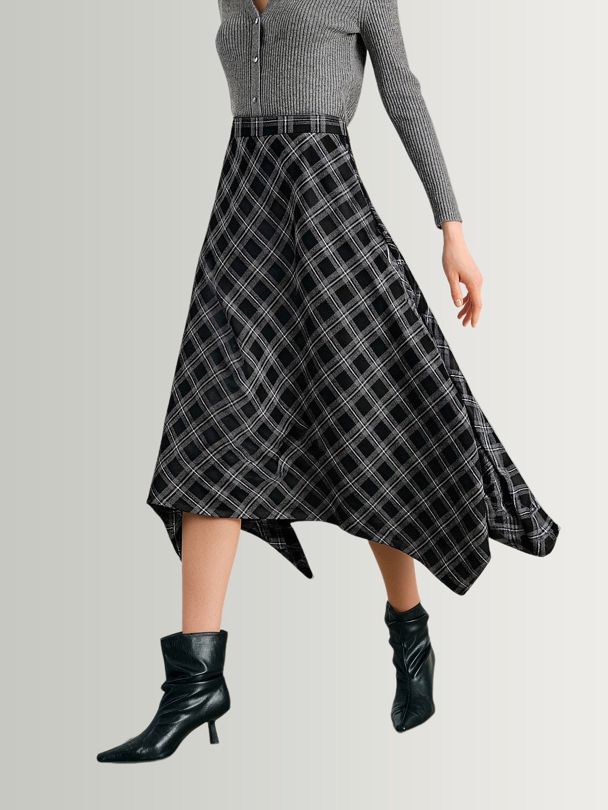 Handkerchief Plaid Hem Maxi Skirt