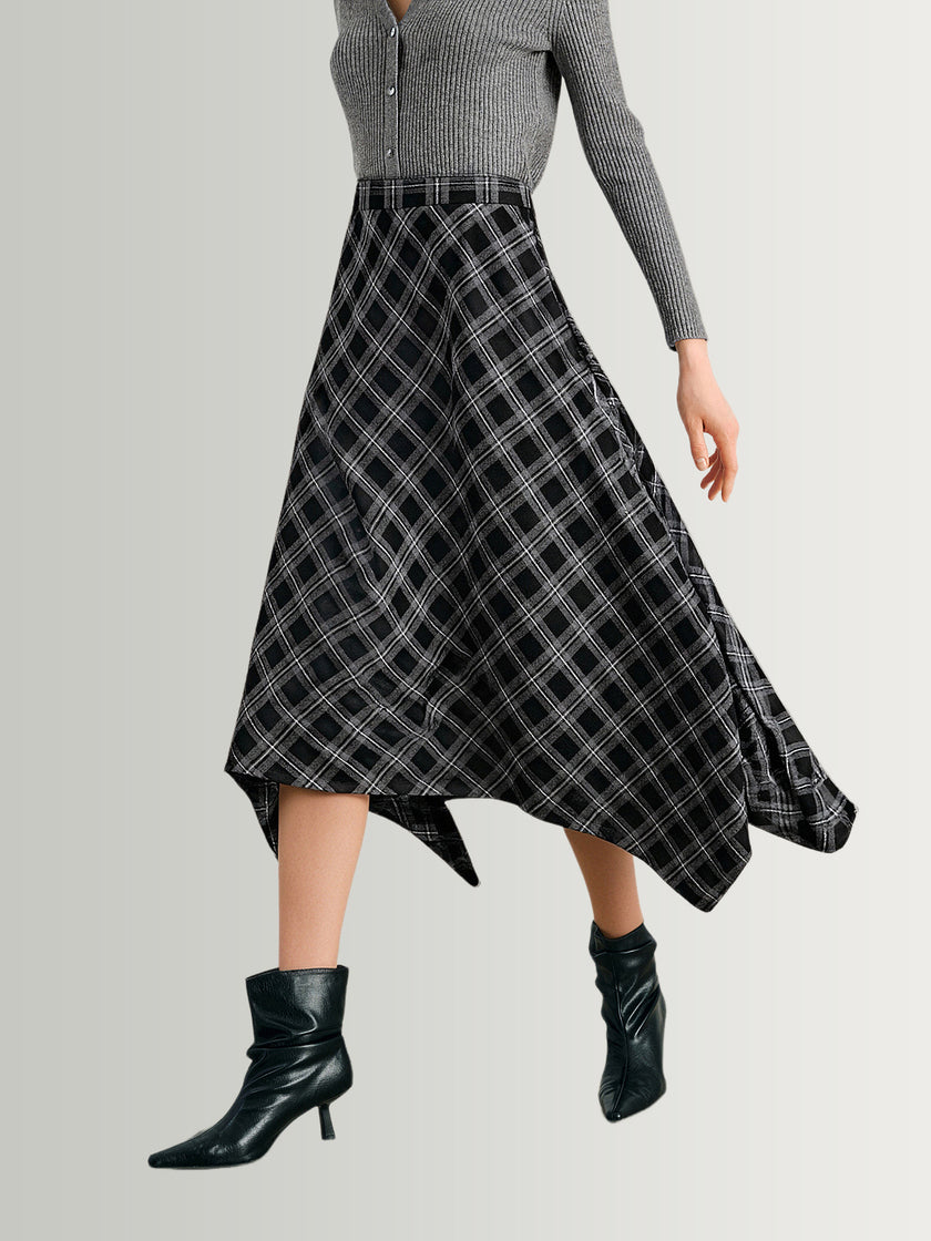 Handkerchief Plaid Hem Maxi Skirt