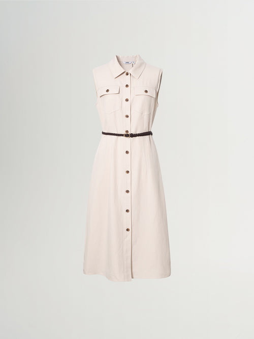 Load image 1 in gallery view. Lyocell-Linen Sleeveless Shirt Dress