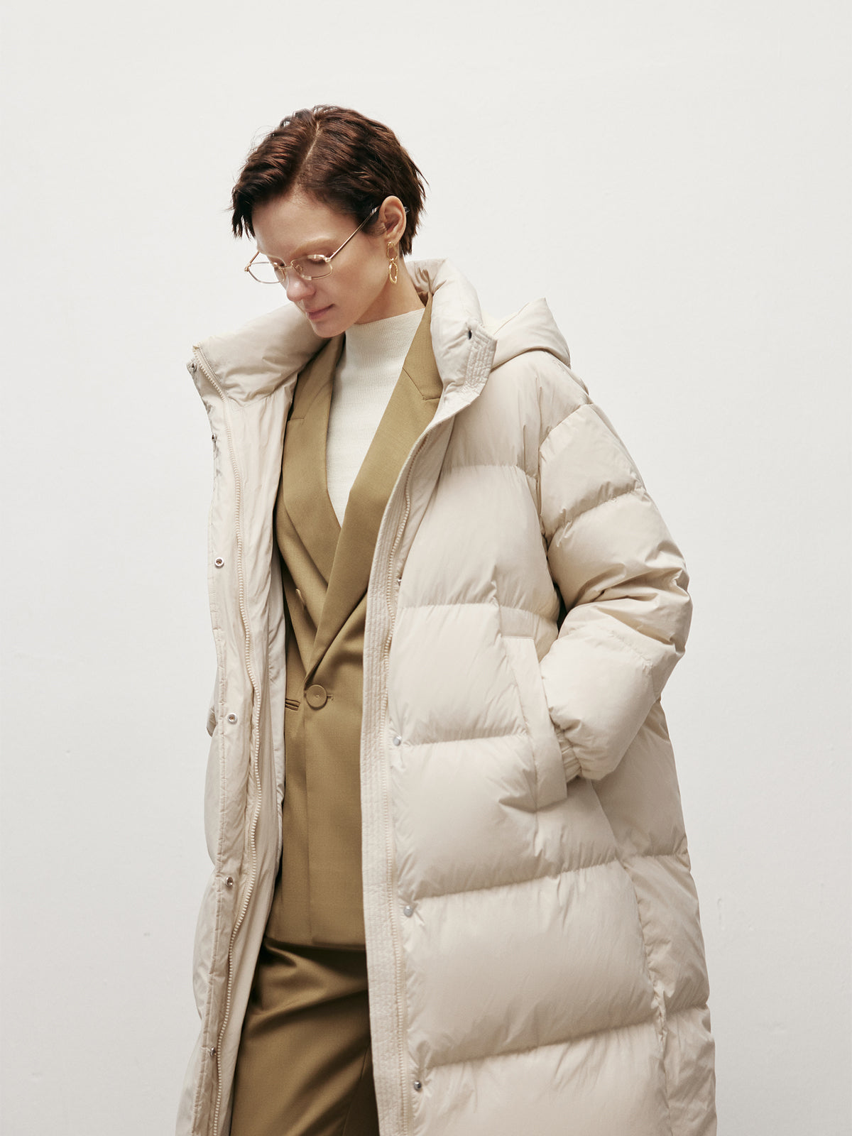 A-Line Goose Down Puffer Midi Jacket