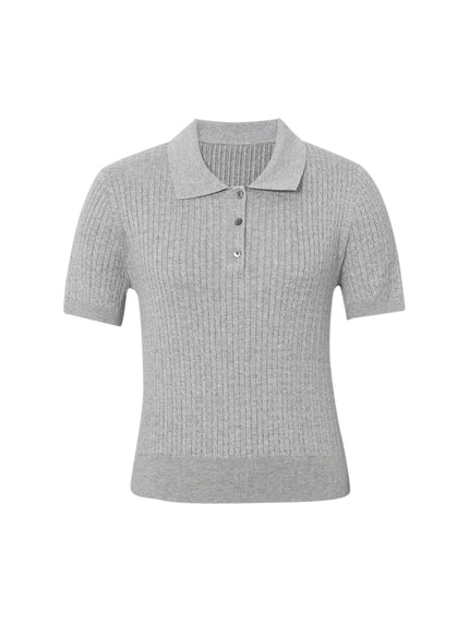 Polo Neck Short Sleeves Cotton Knitwear