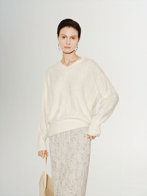 Load image 1 in gallery view. V Neck Slouchy Cashmere Sweater
