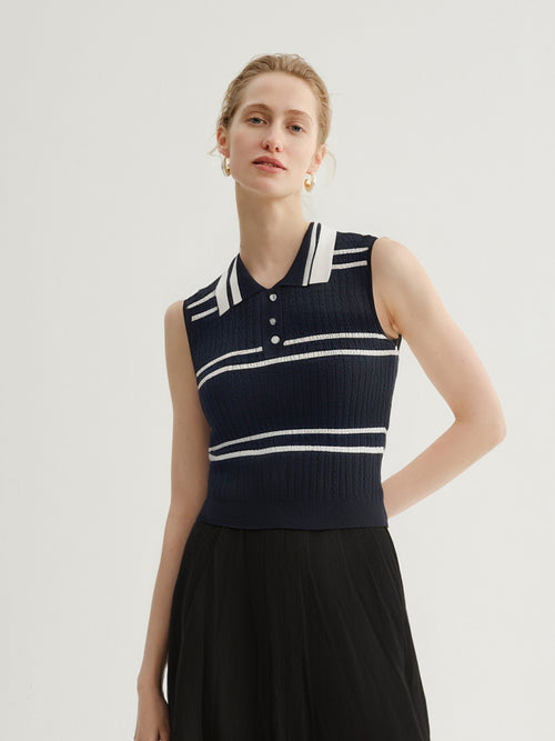 Load image 1 in gallery view. Polo Sleeveless Cotton Knit Top