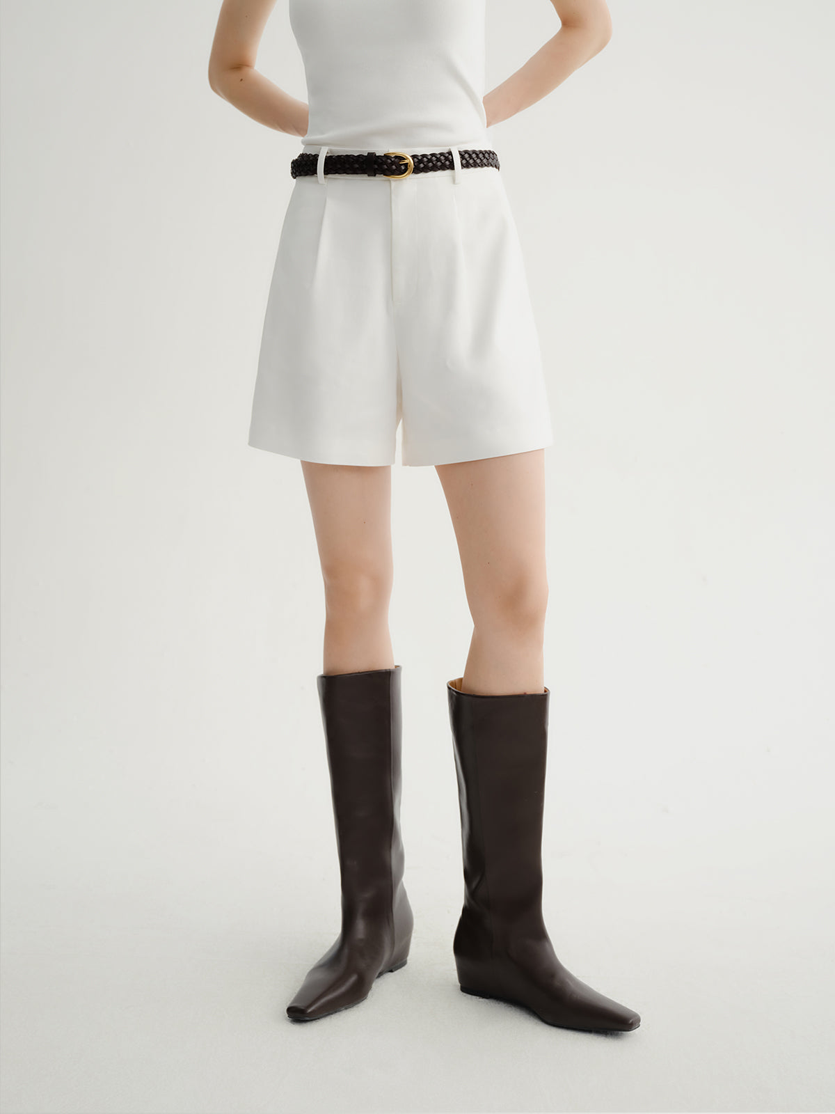 White Straight Shorts