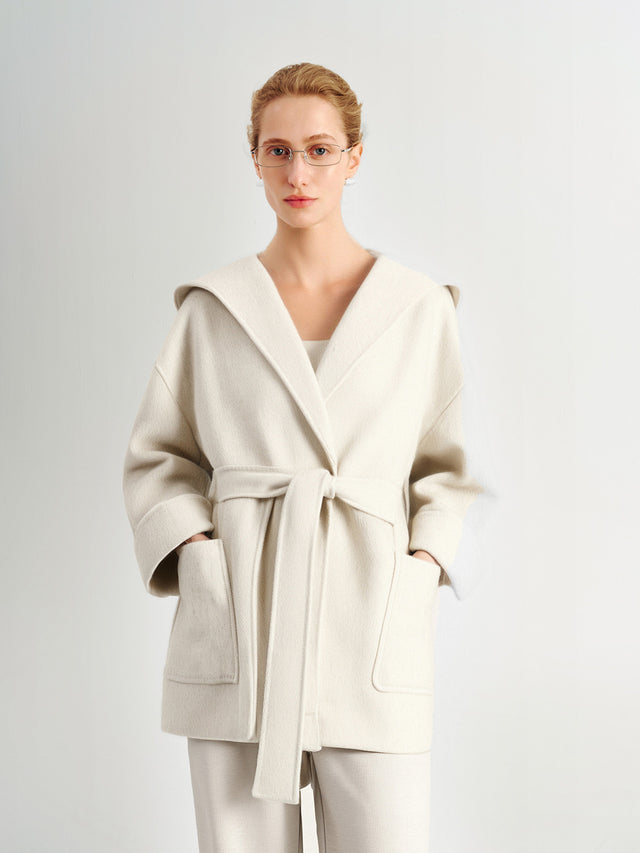 Oatmeal Wool Belted Midi Coat