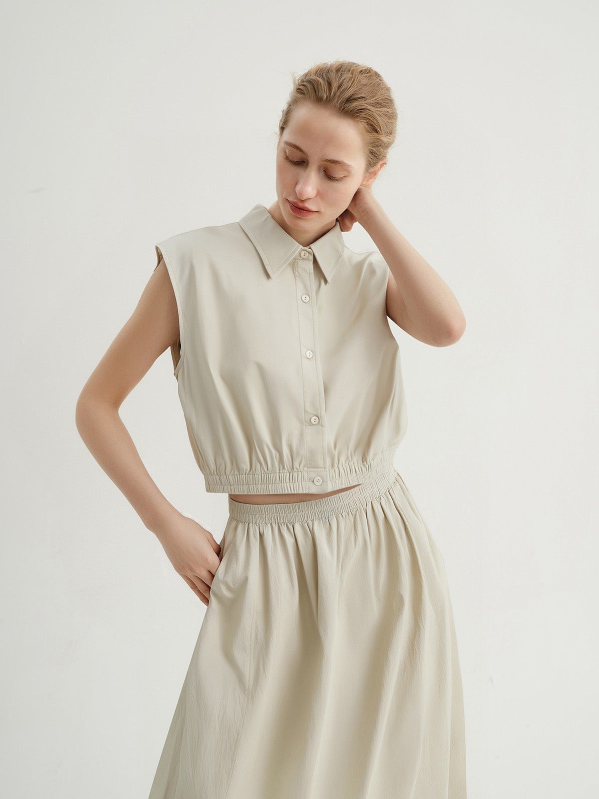 Sleeveless Collared Pure Cotton Top
