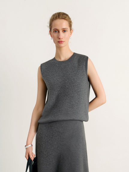Gray Sleeveless Pure Cashmere Vest