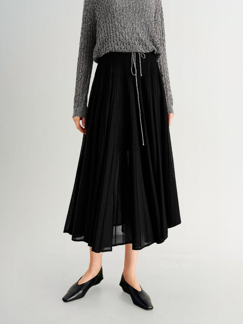 Load image 1 in gallery view. Sheer Pleated Midi Skirt