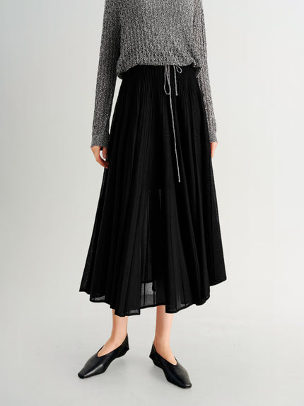 Sheer Pleated Midi Skirt