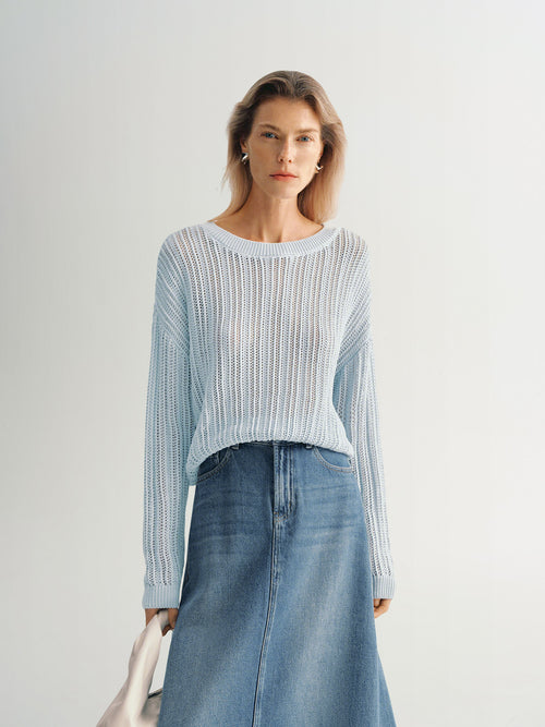 Load image 1 in gallery view. Crew-Neck Cable Knit Sweater