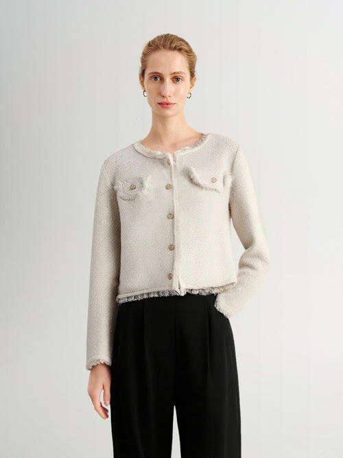 Load image 1 in gallery view. Metallic Thread Crewneck Knit Cardigan
