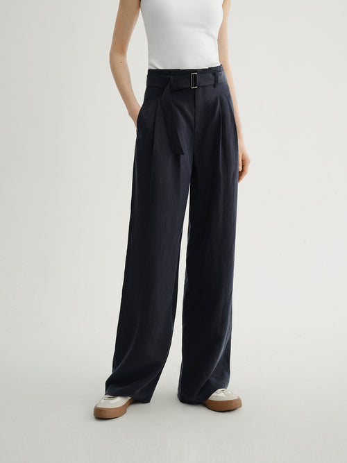 Load image 1 in gallery view. MEILLEUR MOMENT Midnight Blue Lyocell Pants - Front View