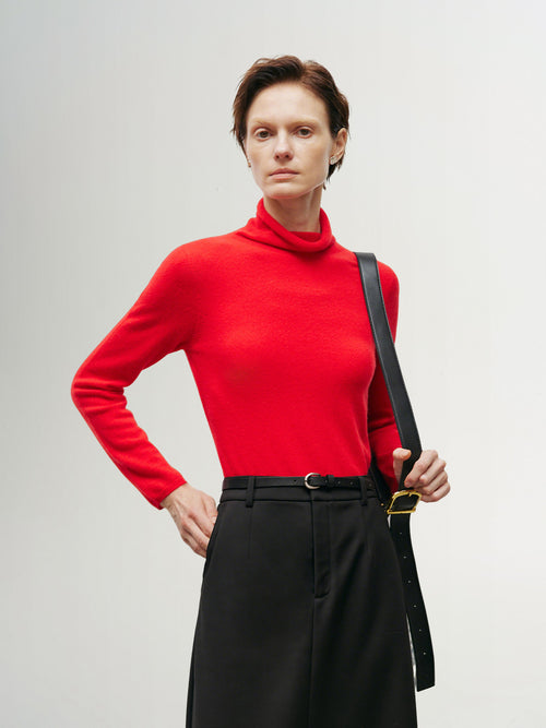 Load image 1 in gallery view. Red Slim Fit Cashmere High-Neck Sweater 5EC133005Q