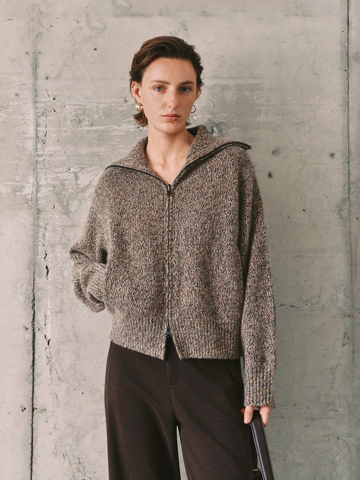 Collared Pure Cashmere Zip-Up