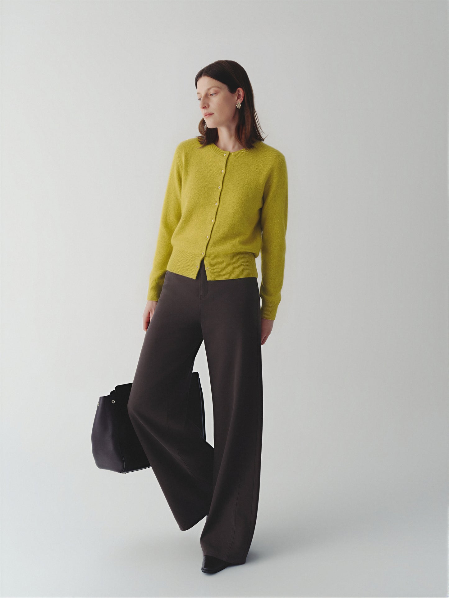 Cashmere-Silk Crewneck Knit Cardigan