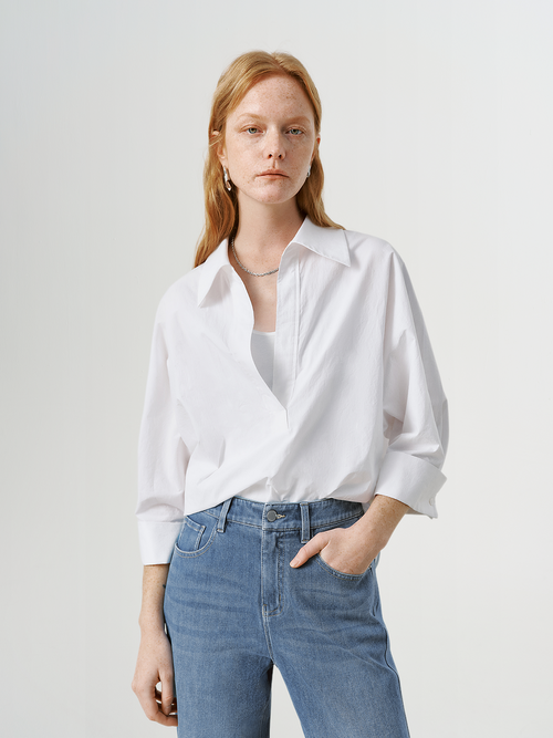 Load image 1 in gallery view. Pure Cotton V-Neck White Shirt