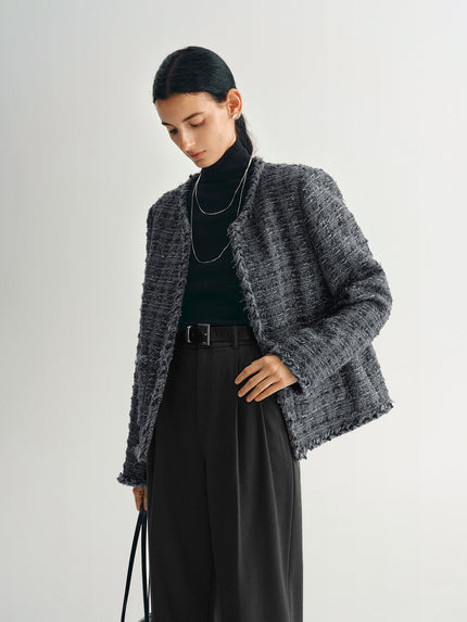 Wool Blend Trim Tweed Jacket