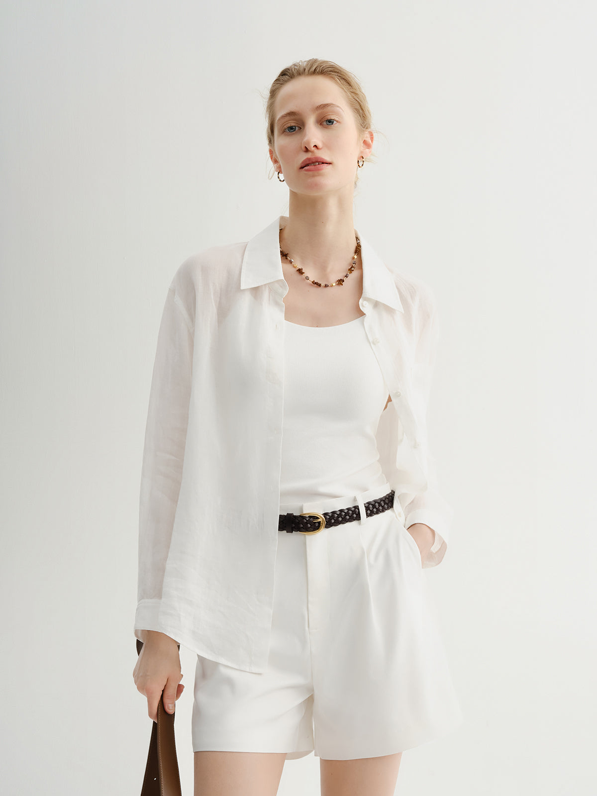 White Ramie Long-Sleeve Shirt