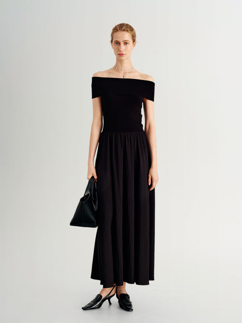 Load image 1 in gallery view. Off-Shoulder Waist-Defined Ankle-Length Dress