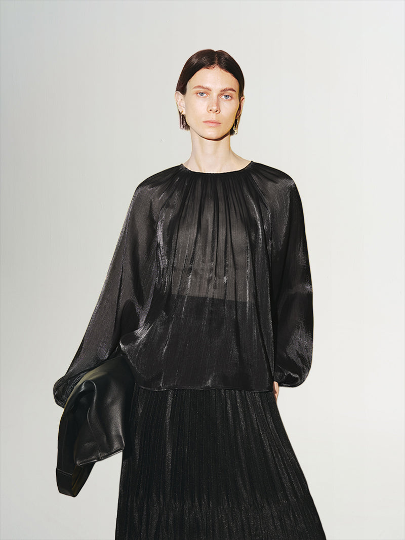 Gathered Neckline Sheer Blouse