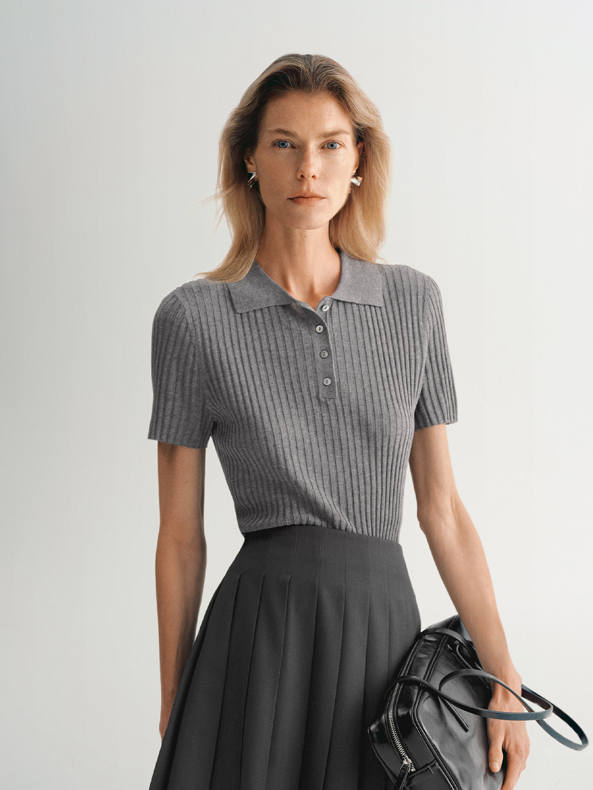 Polo Ribbed Knit Top