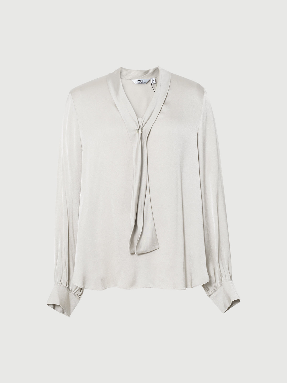 Silk Tie-Neck Long-Sleeve Blouse