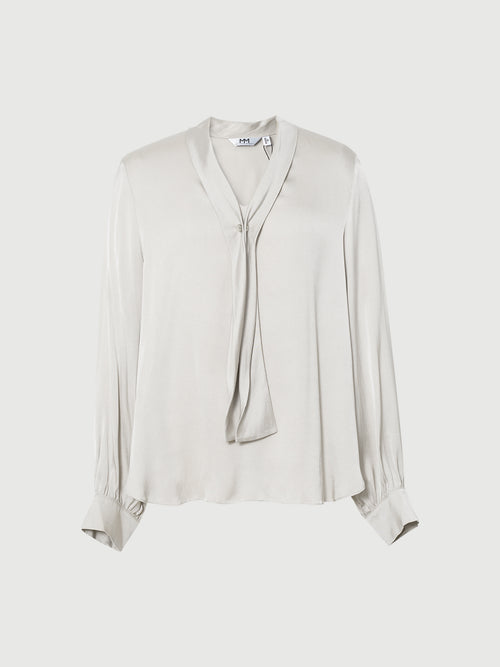 Load image 1 in gallery view. Silk Tie-Neck Long-Sleeve Blouse