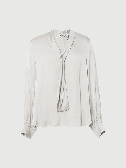 Silk Tie-Neck Long-Sleeve Blouse