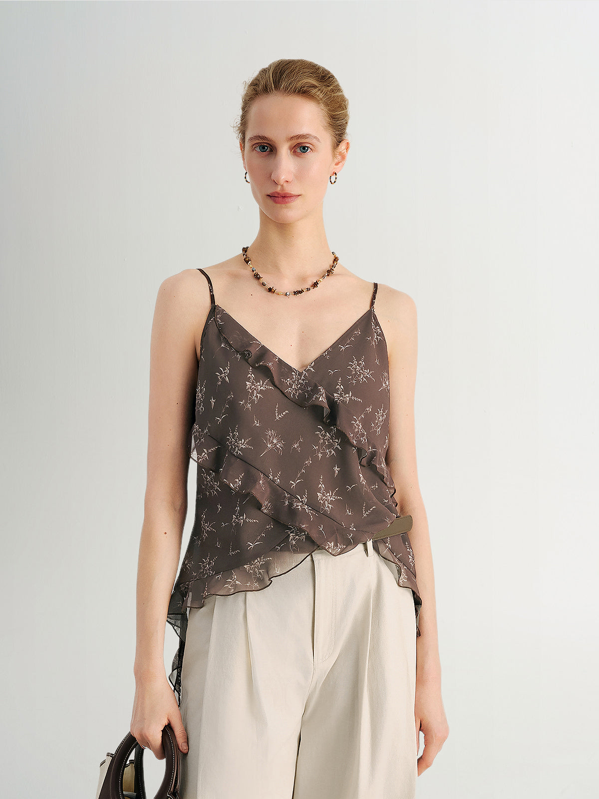 Ruffled V-Neck Printed Cami