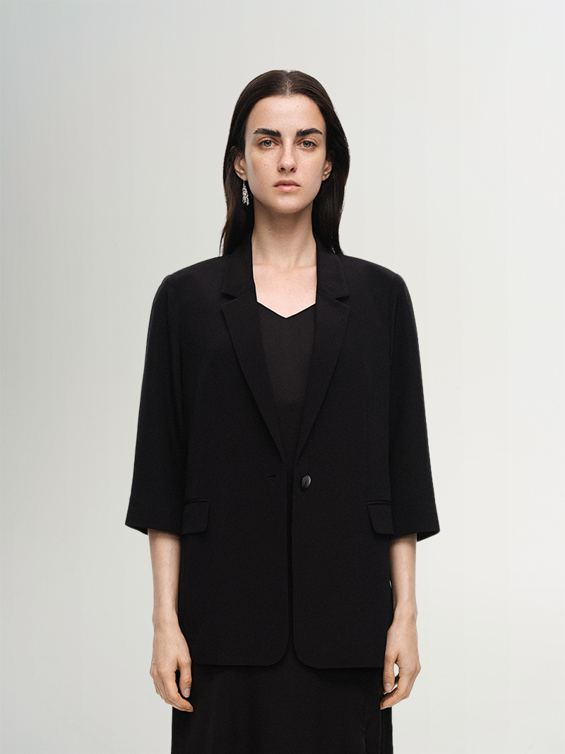One Button 92% Silk Blazer