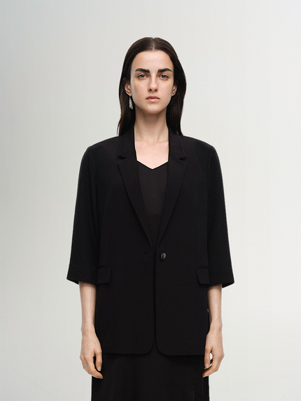 One Button 92% Silk Blazer