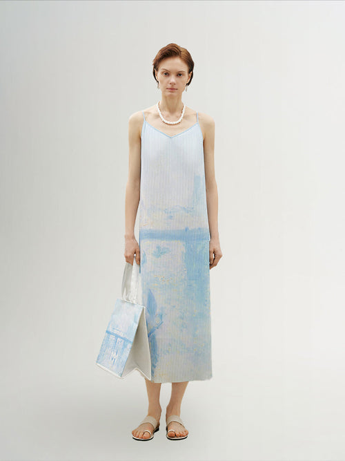 V Neck Pleated Slip Dress L