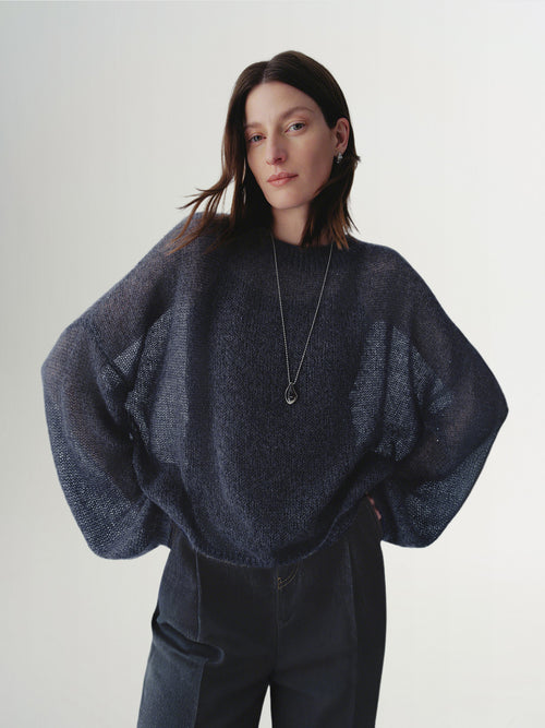 Load image 1 in gallery view. Cashmere-Silk Relaxed Pullover Sweater