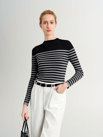 Striped Long-Sleeve Fitted  Top