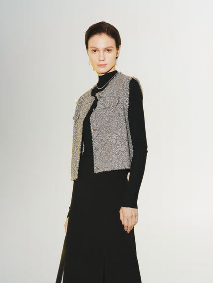 Meilleur Moment Women's Grey Round Neck Sleeveless Knitwear 5F213S691