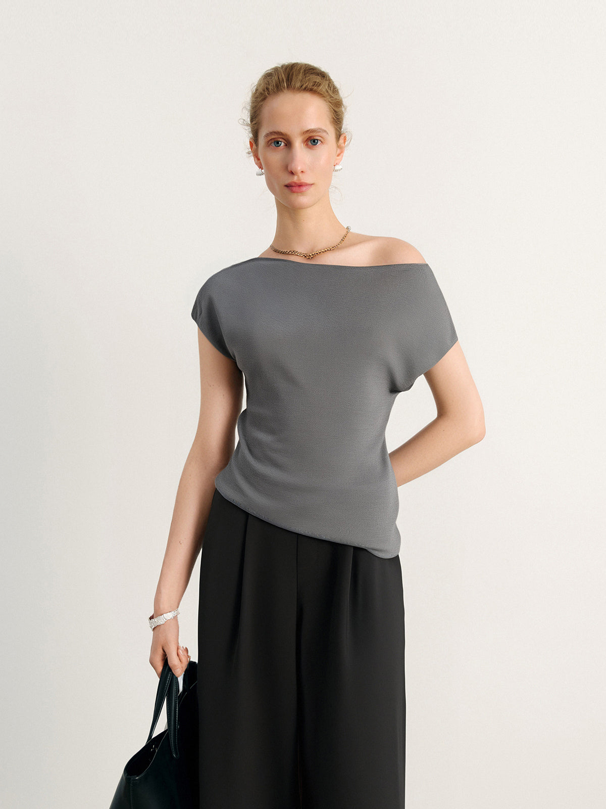 Gray Drape-Neck Top
