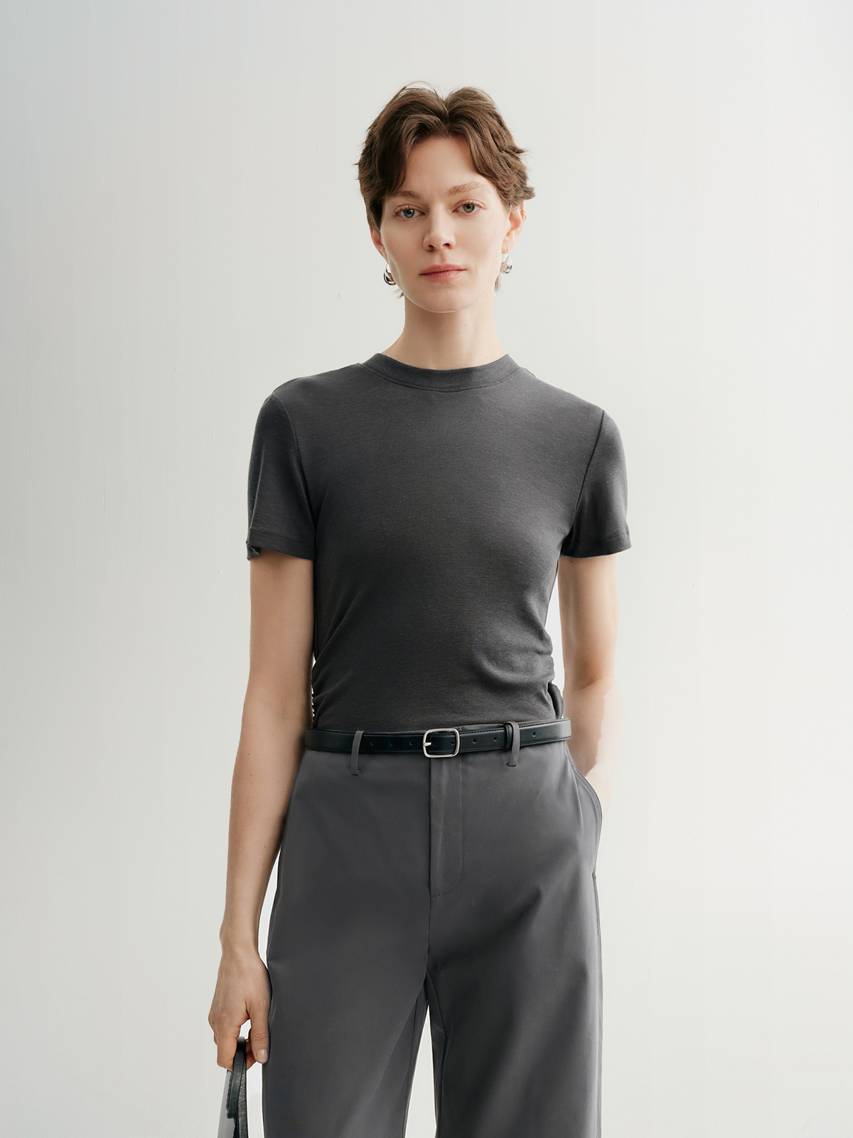 Lyocell Crew Neck Fitted T-Shirt