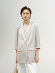 Linen Peak Lapel Half Sleeves Blazer