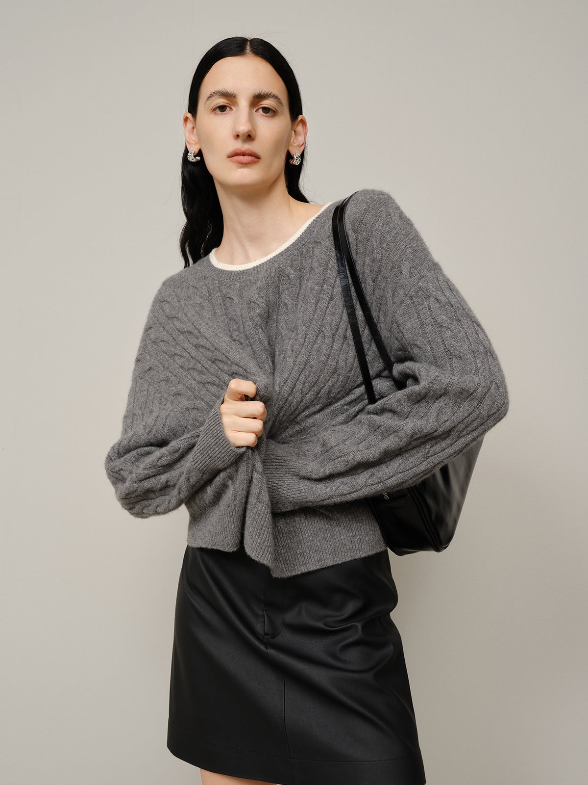 Crew-Neck Cable Knit Sweater