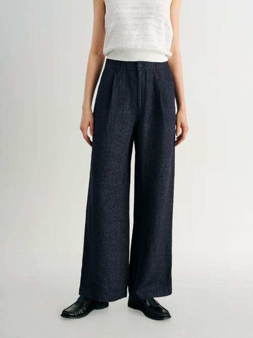 Load image 1 in gallery view. Linen Woven Straight-Leg Pants