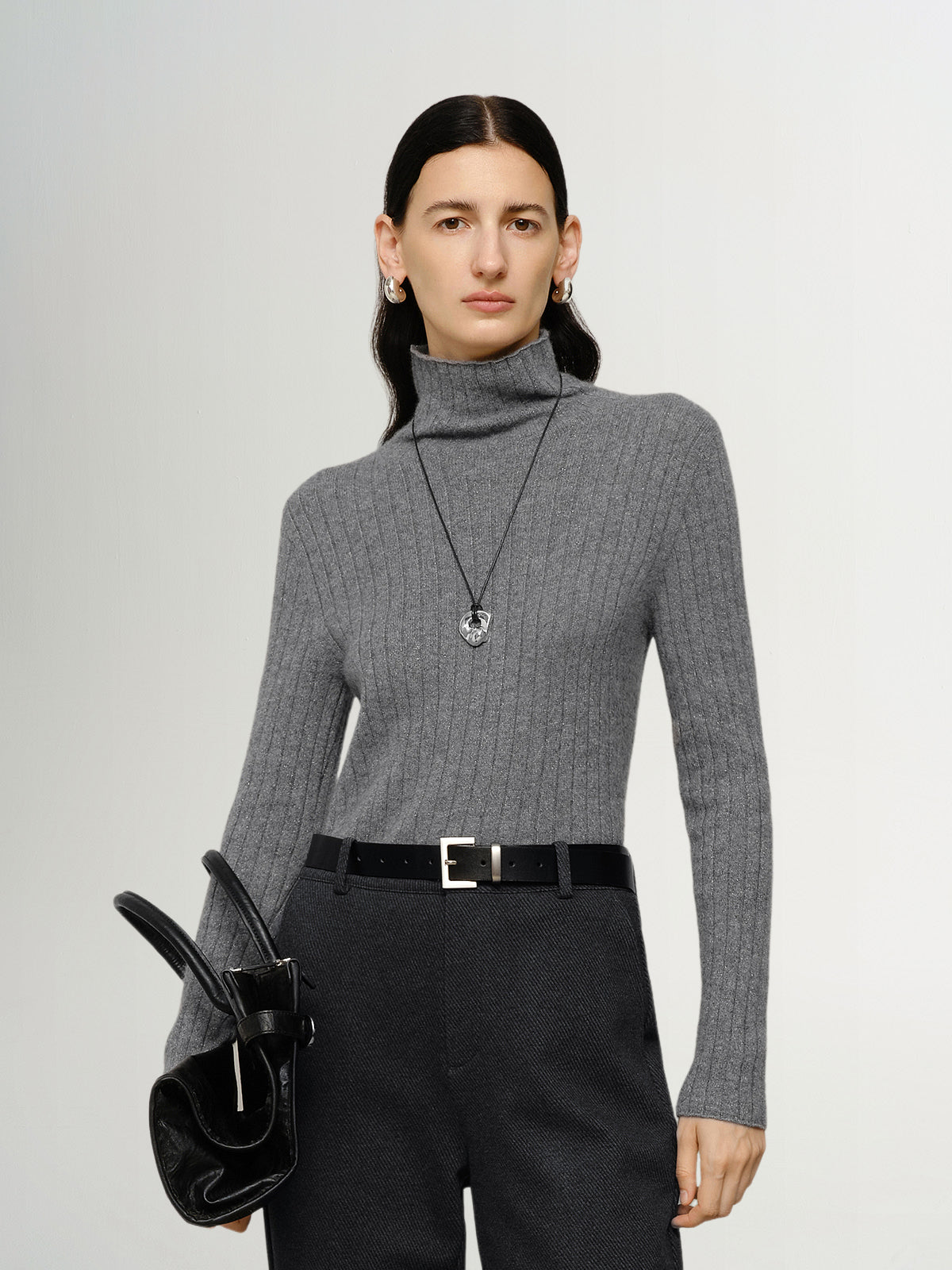 Turtleneck Cashmere Sweater Gray