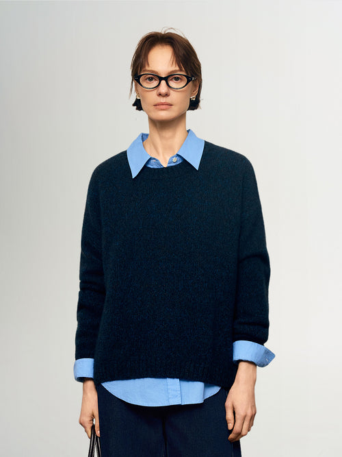 Load image 1 in gallery view. Crewneck Drop-Shoulder Silk-Cashmere Sweater