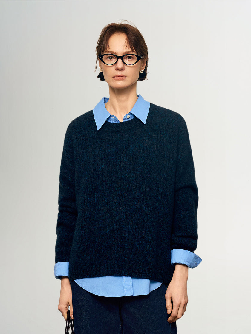 Crewneck Drop-Shoulder Silk-Cashmere Sweater