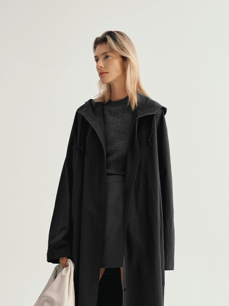 100% Cotton Hooded Trench Coat