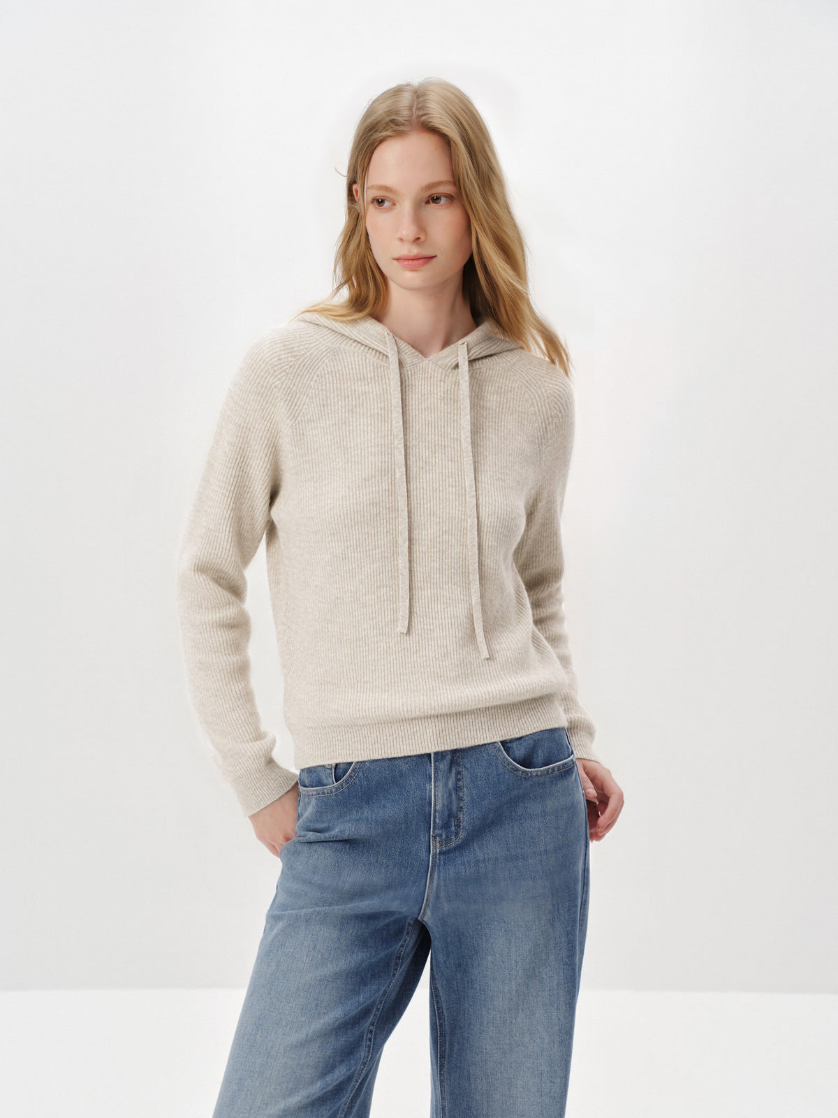 Ribbed Cashmere Hooded Sweater