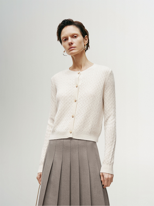 Load image 1 in gallery view. Cable Knit Cashmere Cardigan - MEILLEUR MOMENT OFFICIAL STORE NEW YORK 