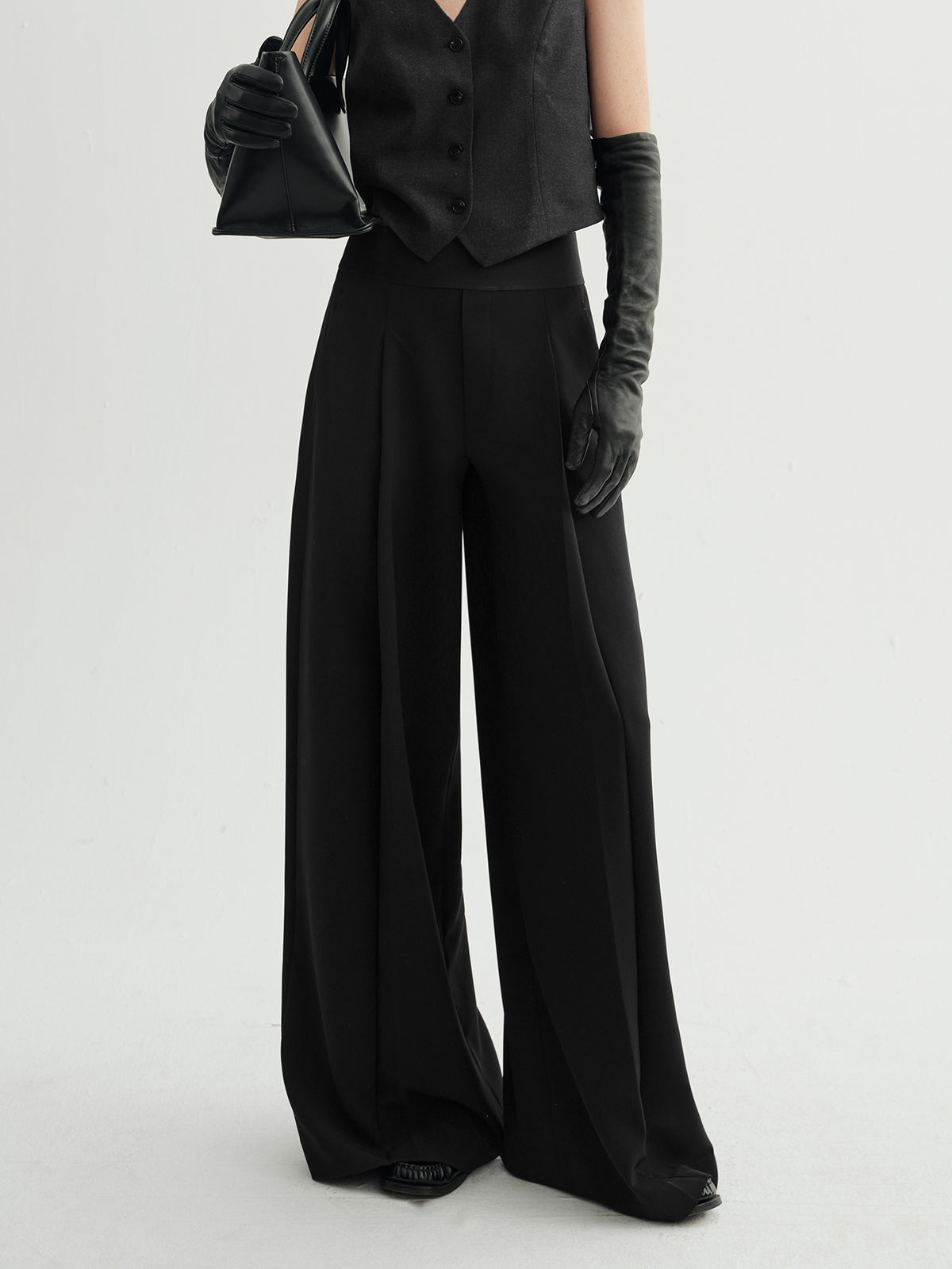 Black Wide-Leg Tailored Trousers